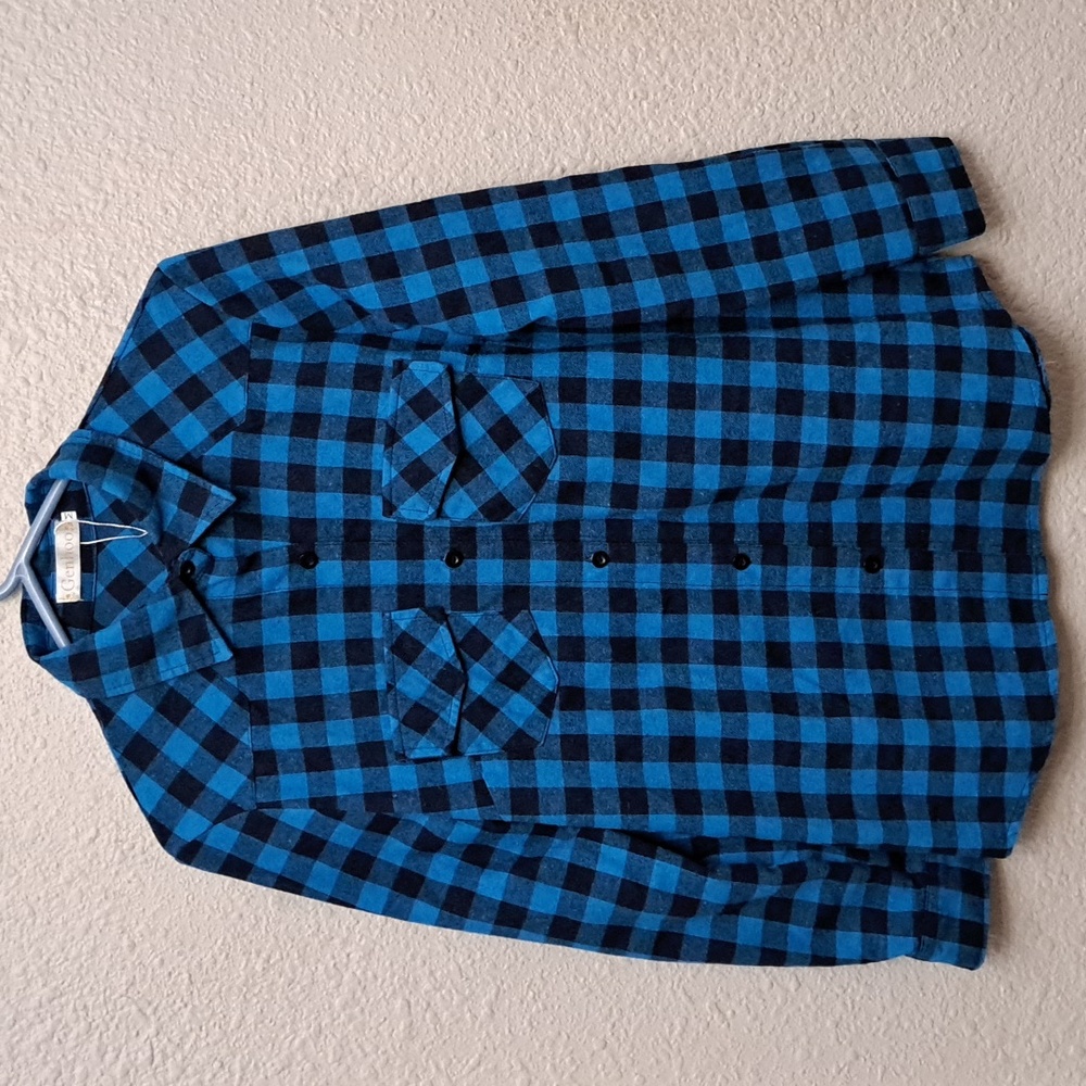 Genhoo Womens Blue Flannel Shirt Roll Up Sleeves Size Medium
